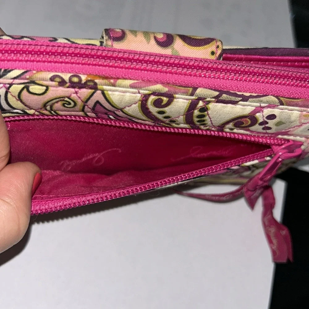 Vera Bradley Paisley Print Turn Lock Wallet – Burgundy, Pink & Green Floral - Picture 6 of 9